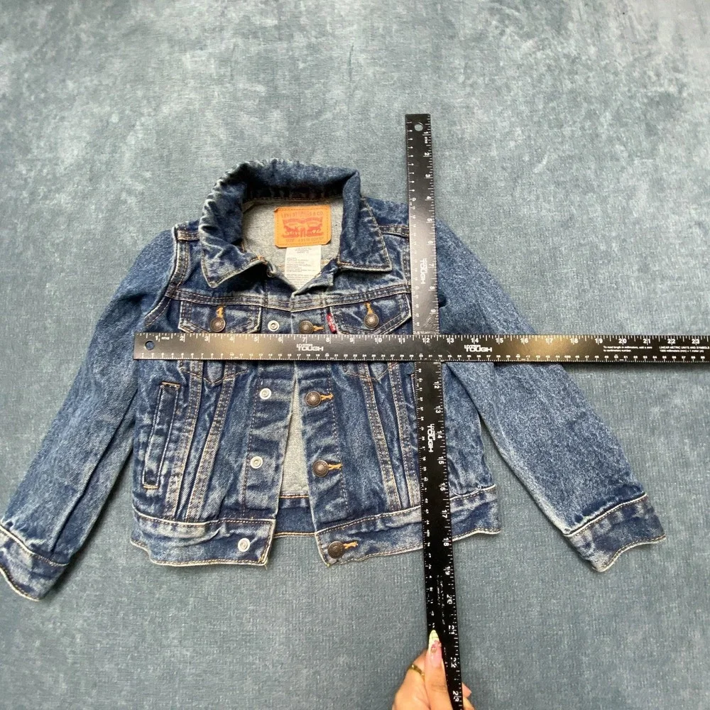 Levi's Trucker Jacket Girls 4XS Blue Denim Chest Pockets Button Front Collared